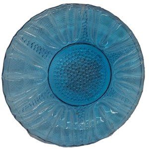 Vintage Dell Blue Tulip Glass 5.5  Inch Plate Scalloped Edge Ribbed Design Rare